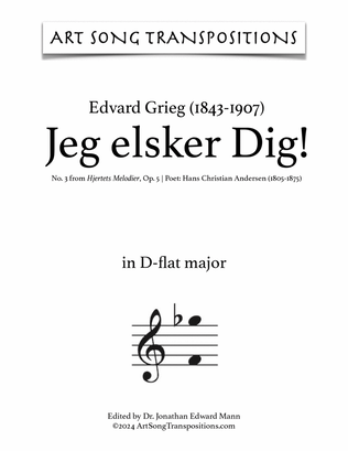 Book cover for GRIEG: Jeg elsker Dig! (transposed to D-flat major)