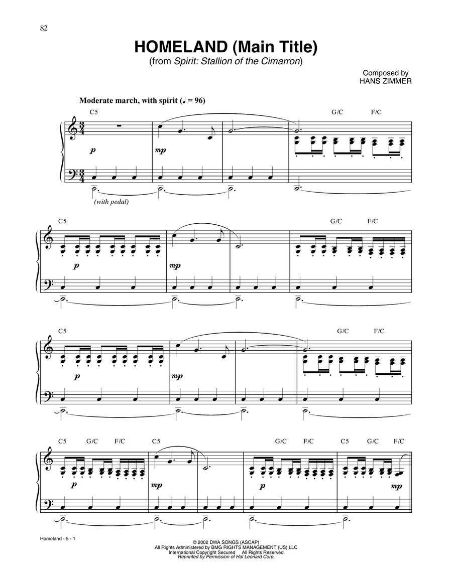 Homeland (Main Title) (from Spirit: Stallion Of The Cimarron) Piano Solo scores gallery preview page 1