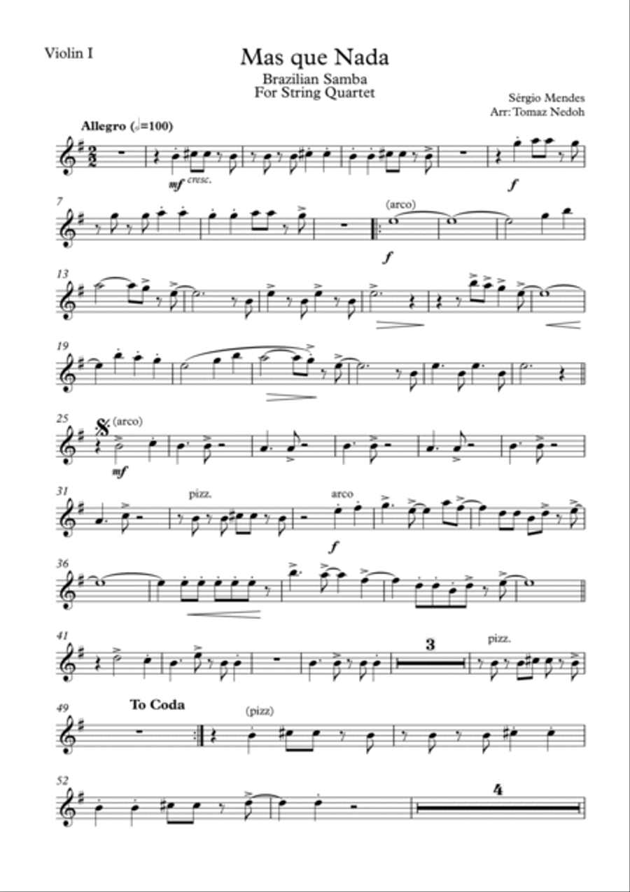Mas Que Nada Mas Que Nada String Quartet scores gallery preview page 5
