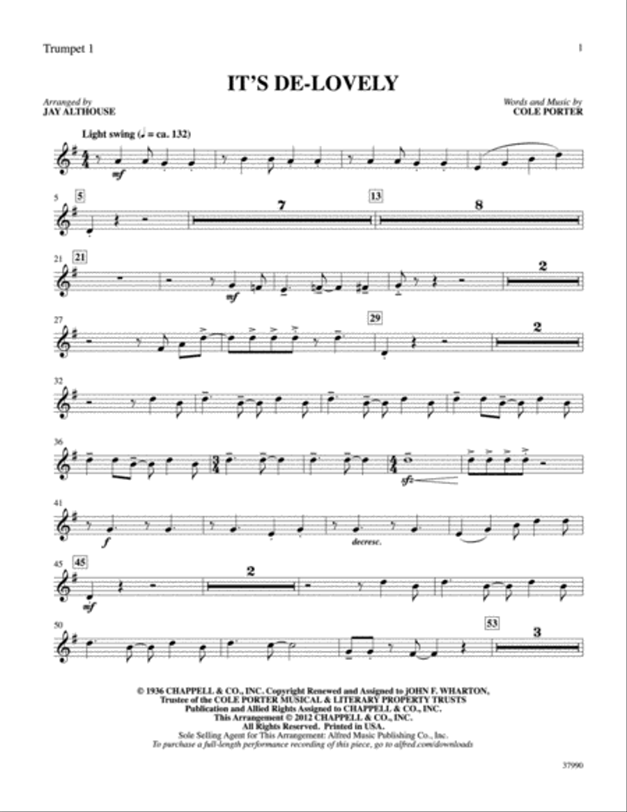 It's De-lovely: 1st B-flat Trumpet B-Flat Trumpet scores gallery preview page 1