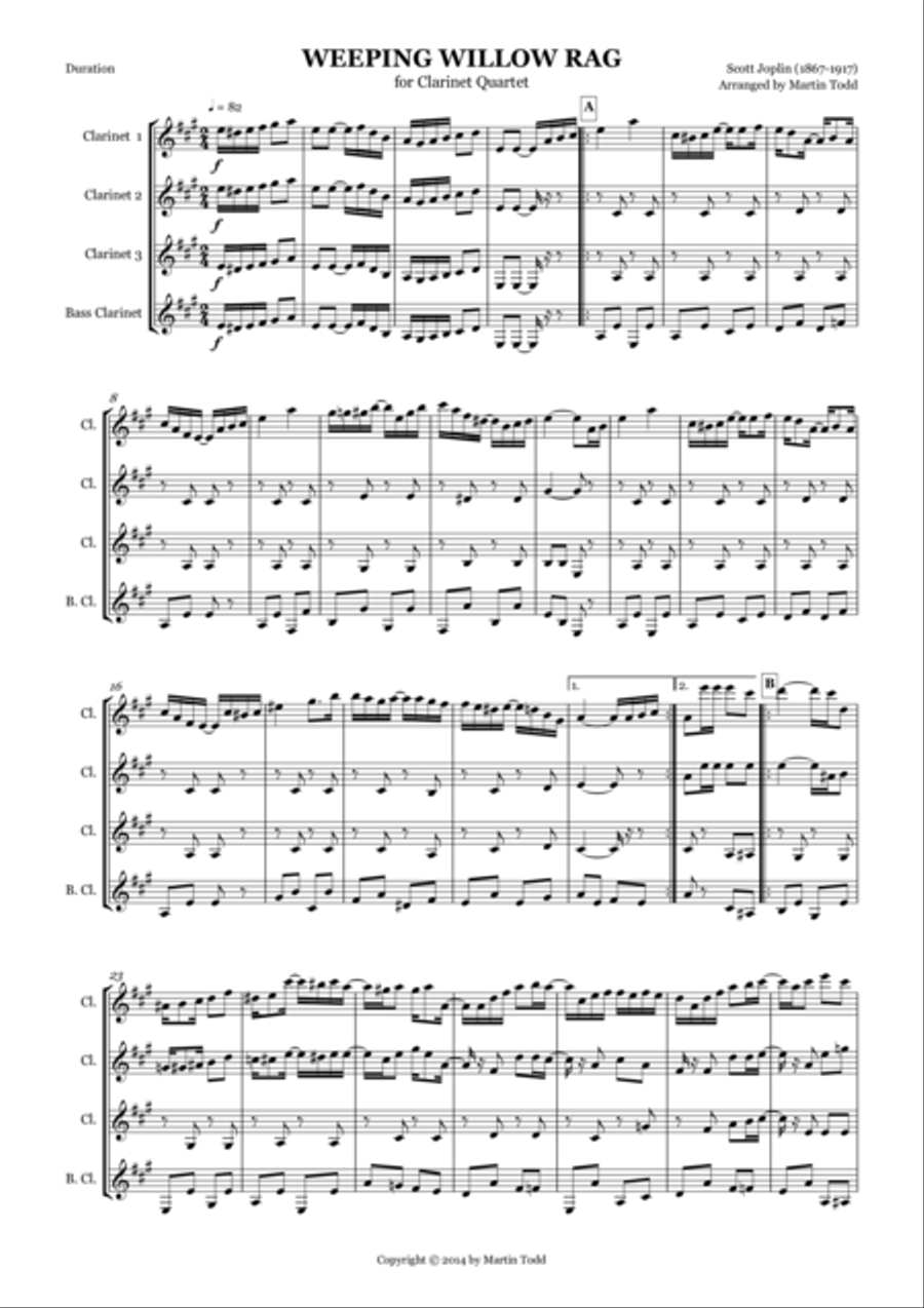 Weeping Willow Rag for Clarinet Quartet Clarinet Quartet scores gallery preview page 1