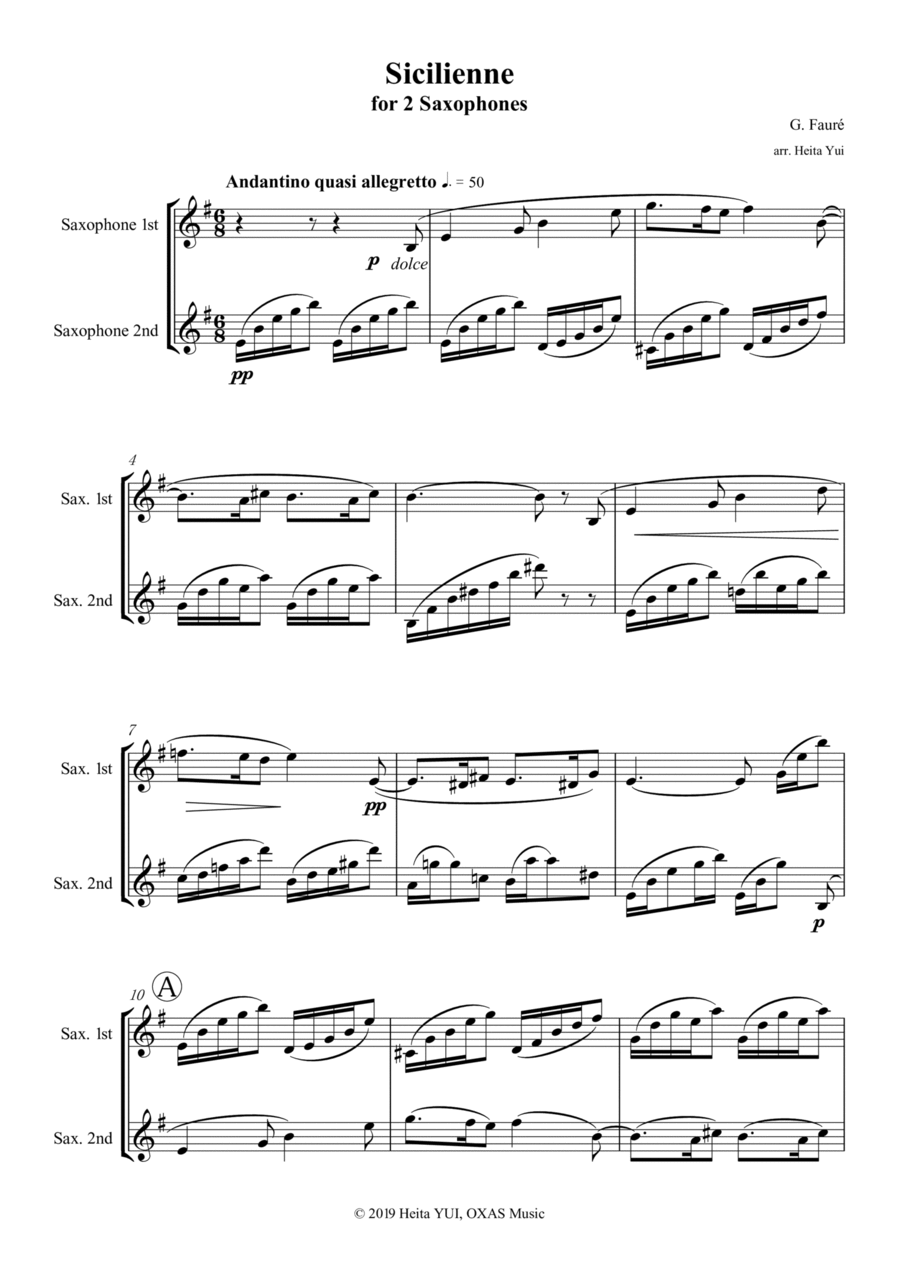Sicilienne for 2 Saxophones Woodwind Duet scores gallery preview page 1