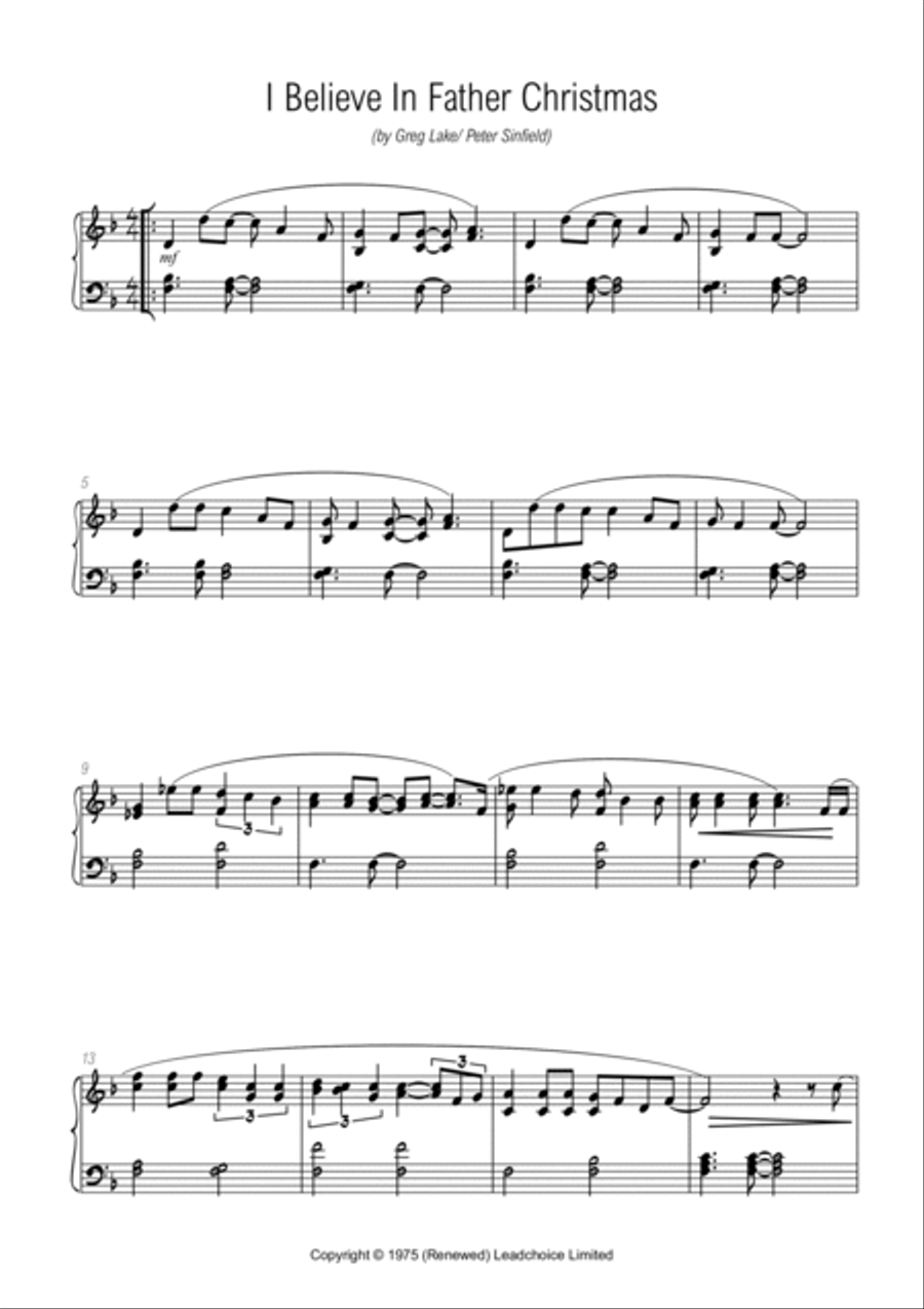 I Believe In Father Christmas Easy Piano scores gallery preview page 2