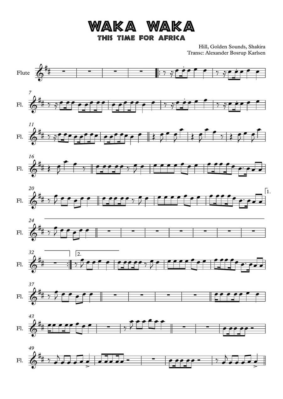 Waka Waka (this Time For Africa) Flute Solo scores gallery preview page 1