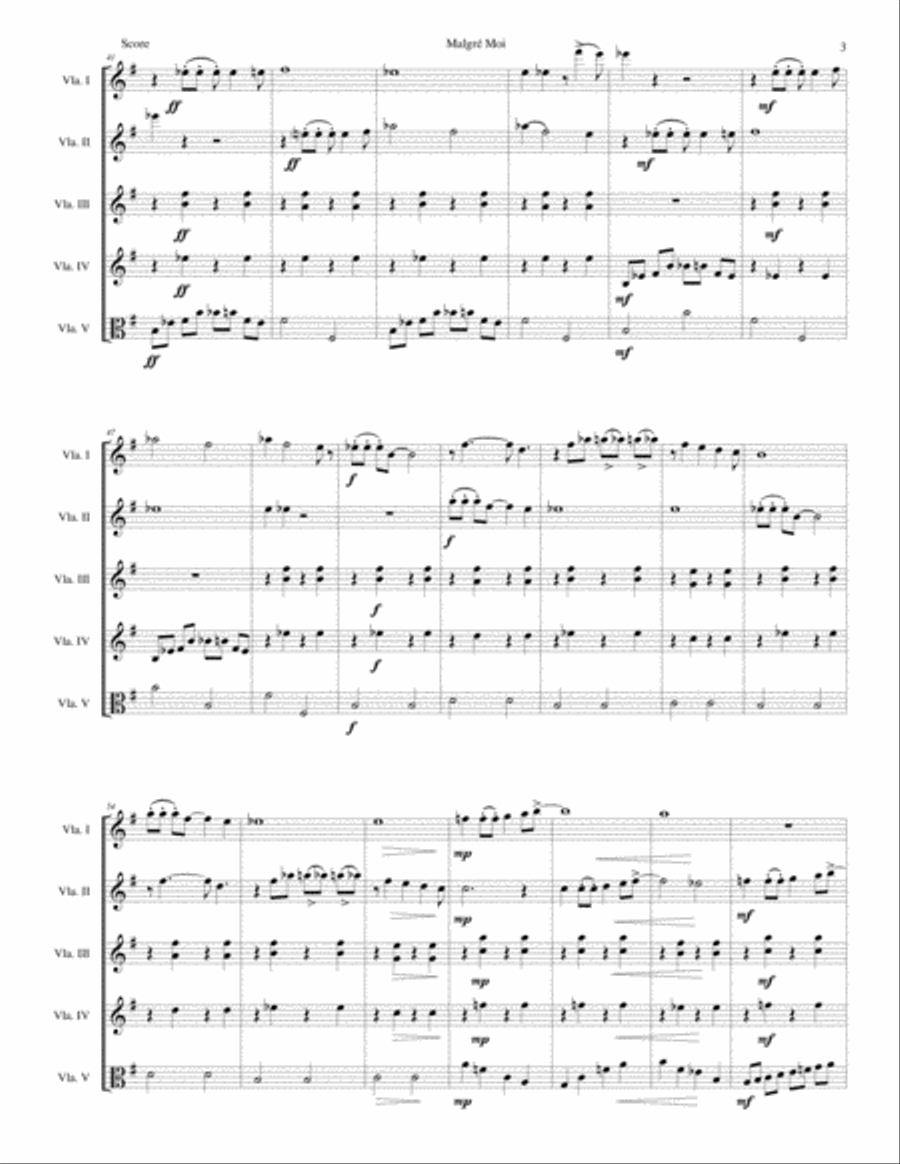 Malgré Moi for 5 violas Viola Solo scores gallery preview page 3