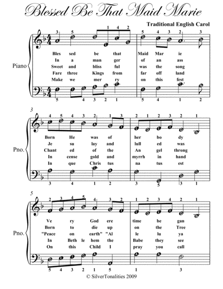 Blessed Be That Maid Marie Easy Piano Sheet Music