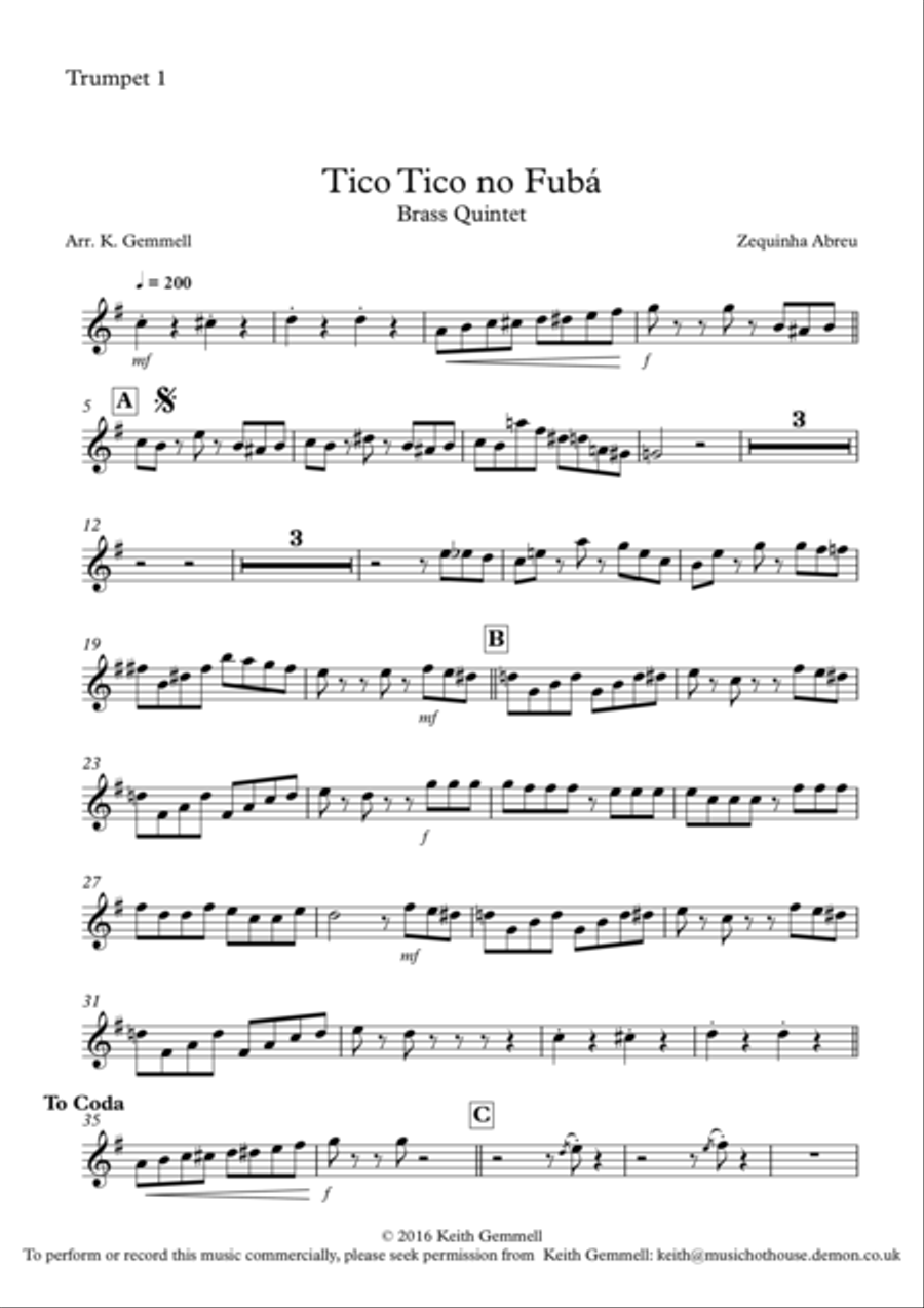 Tico Tico no Fuba: Brass Quintet Brass Quintet scores gallery preview page 4