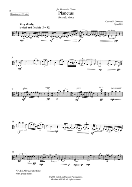 Carson Cooman: Planctus (2005) for solo viola