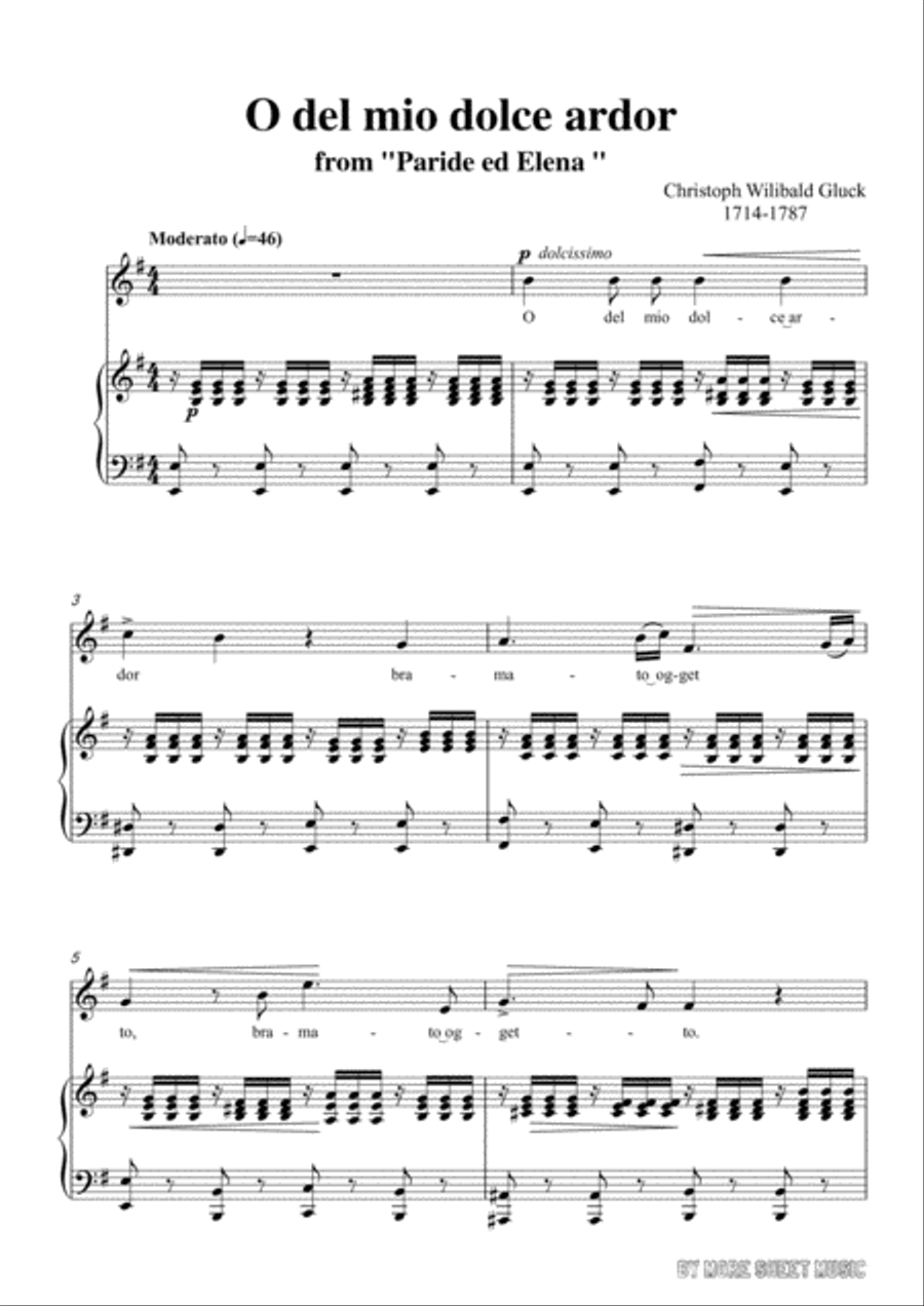 Gluck-O del mio dolce ardor in e minor ,for Voice and Piano Voice Solo scores gallery preview page 3