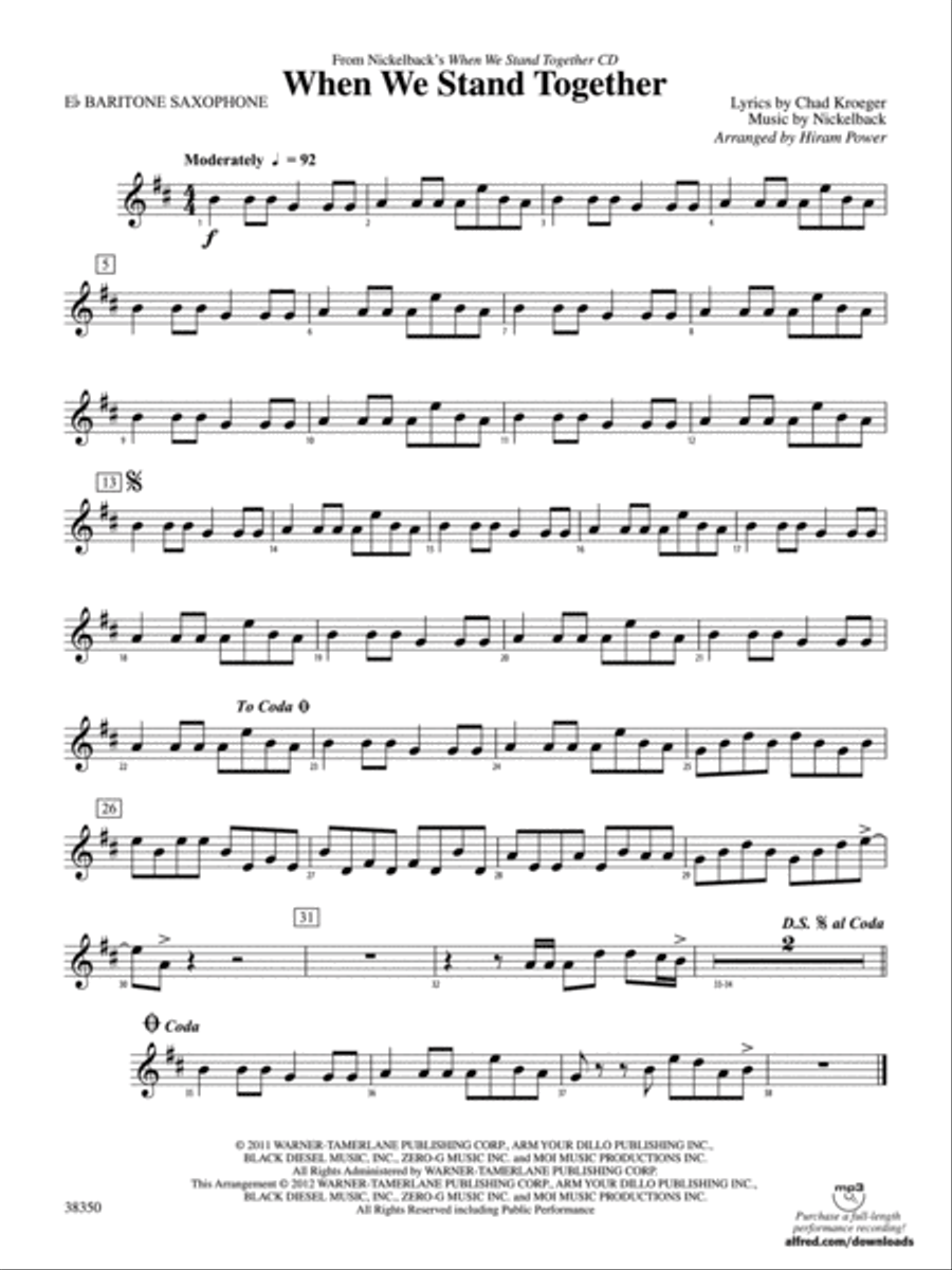 When We Stand Together: E-flat Baritone Saxophone Concert Band scores gallery preview page 1