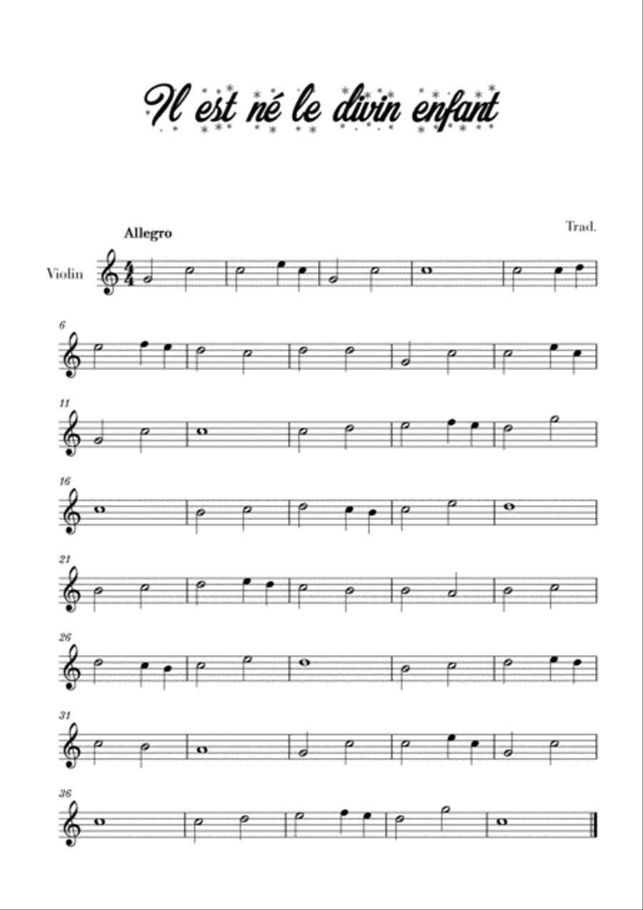 Il est né le divin enfant (for Violin) Il est né le divin enfant (for Violin) Violin Solo scores gallery preview page 1