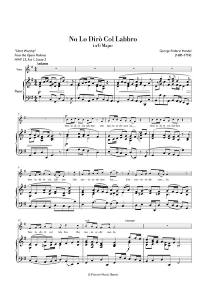 Handel - Non Lo Dirò Col Labbro (Silent Worship) in G Major - Intermediate image number null