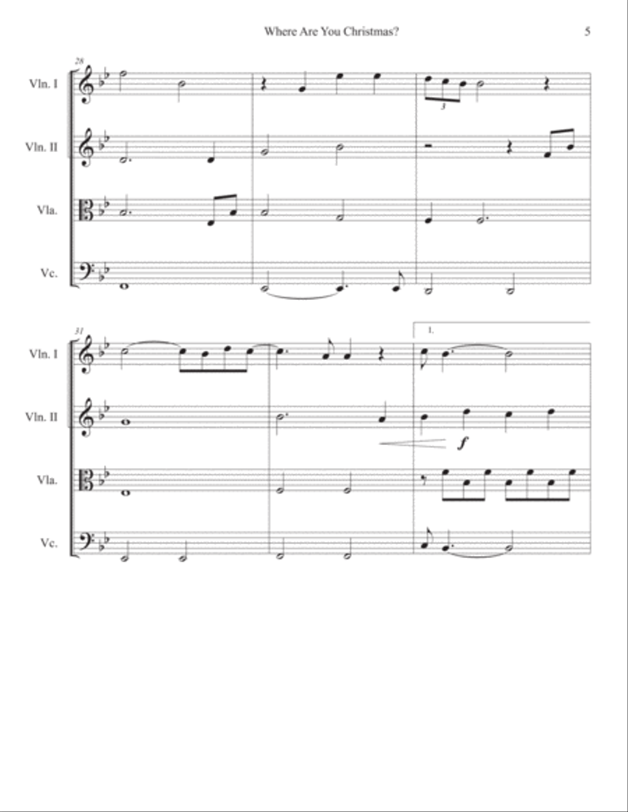 Where Are You Christmas? String Quartet scores gallery preview page 5