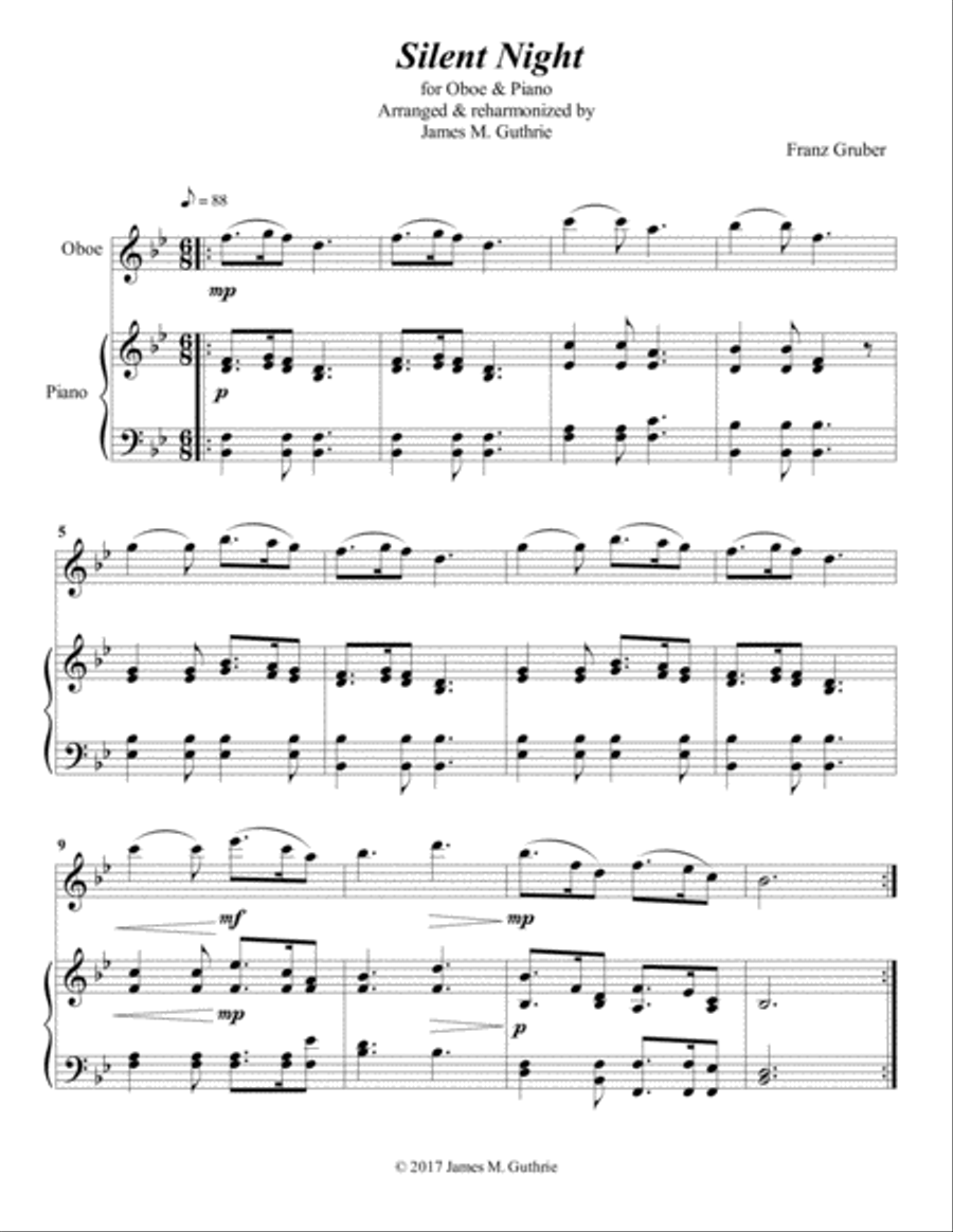 Silent Night for Oboe & Piano Piano scores gallery preview page 1