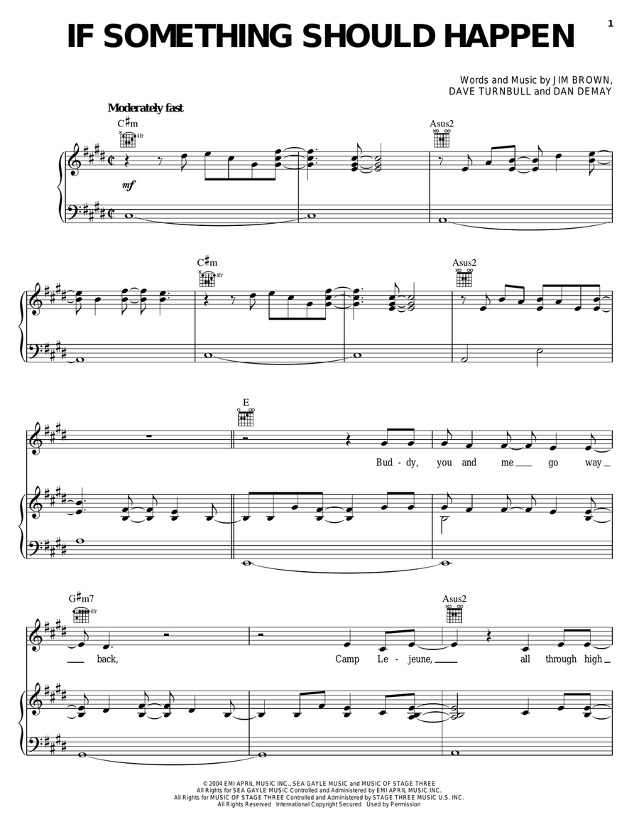 If Something Should Happen Piano, Vocal, Guitar scores gallery preview page 1