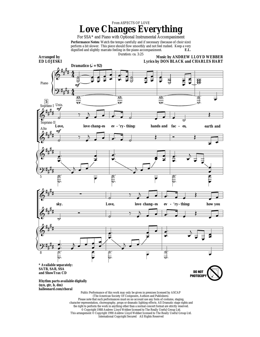 Love Changes Everything (from Aspects Of Love) (arr. Ed Lojeski) SSA scores gallery preview page 1
