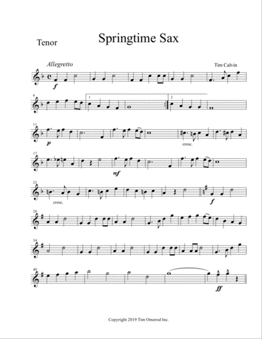 Springtime Sax Tenor Saxophone scores gallery preview page 1