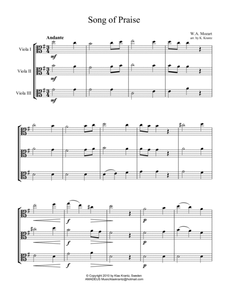 Song of Praise/Hymn Song for viola trio K. 623a (Austrian National Anthem) image number null