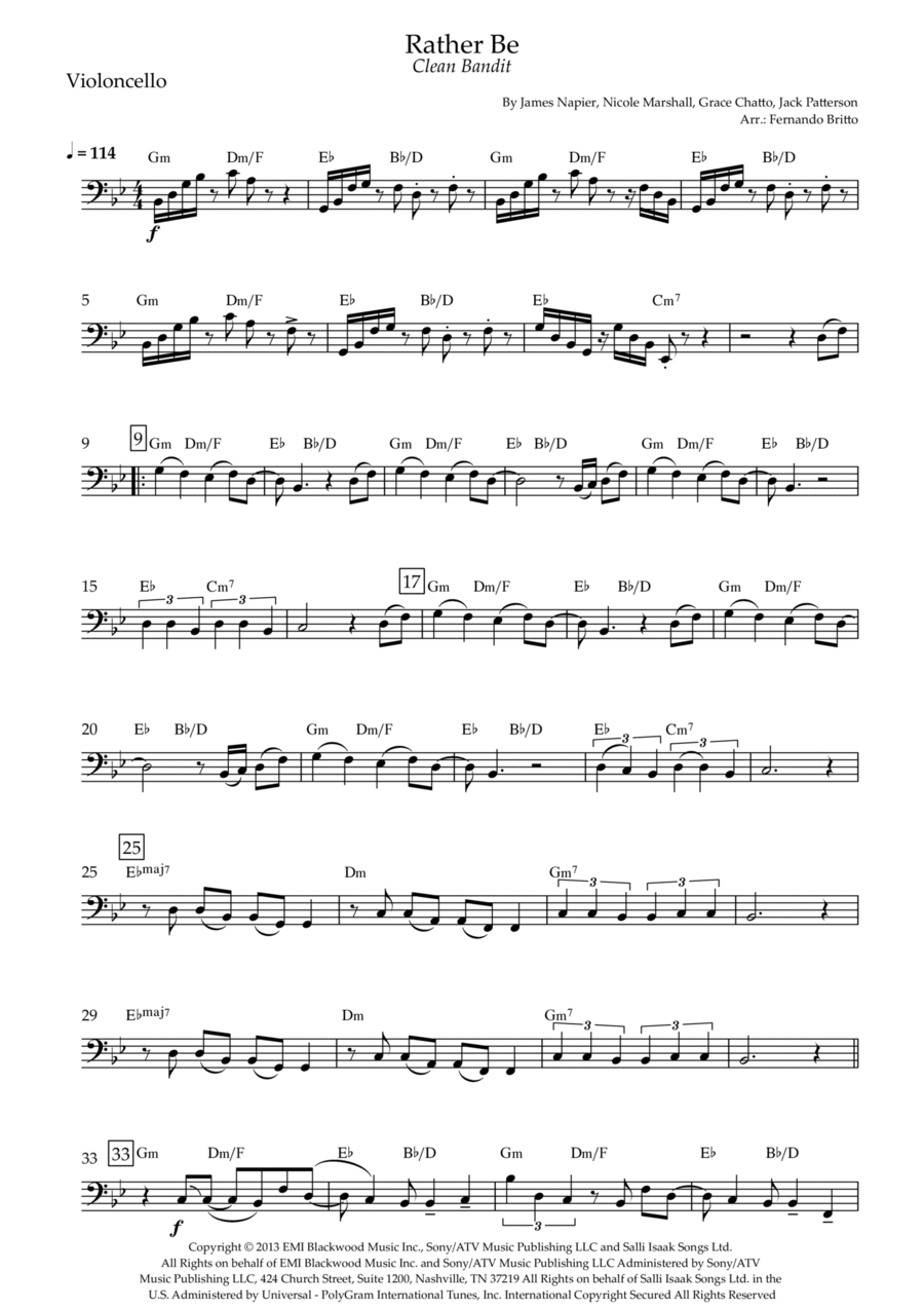 Rather Be Cello Solo scores gallery preview page 1