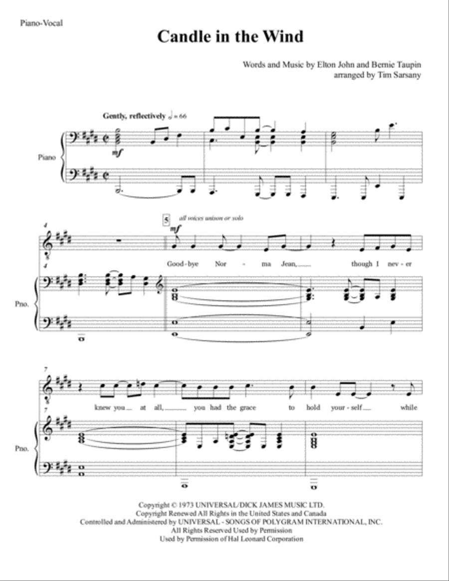 Candle In The Wind TTBB scores gallery preview page 1