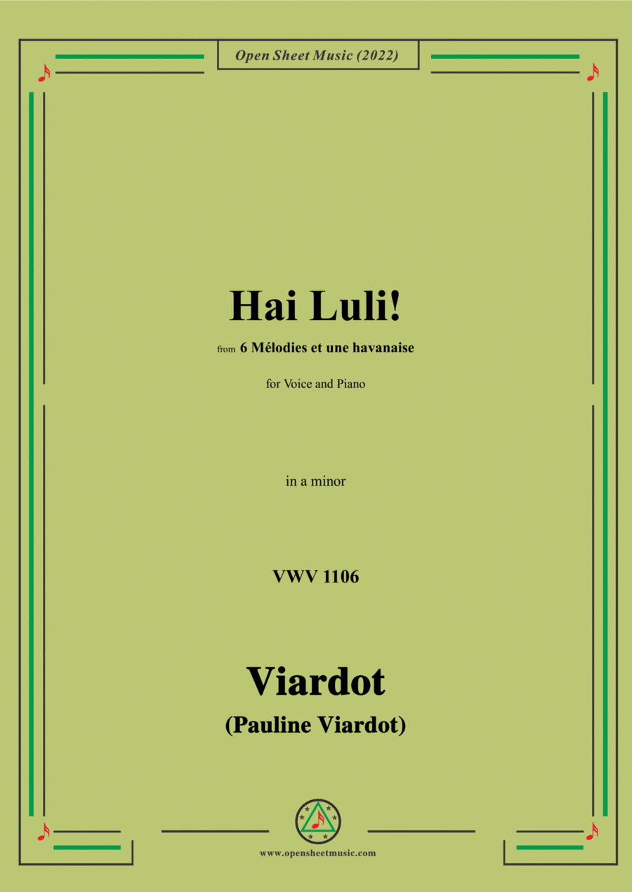 Pauline Viardot-Hai Luli!,VWV 1106,in a minor,from '6 Mélodies et une havanaise' Voice scores gallery preview page 1