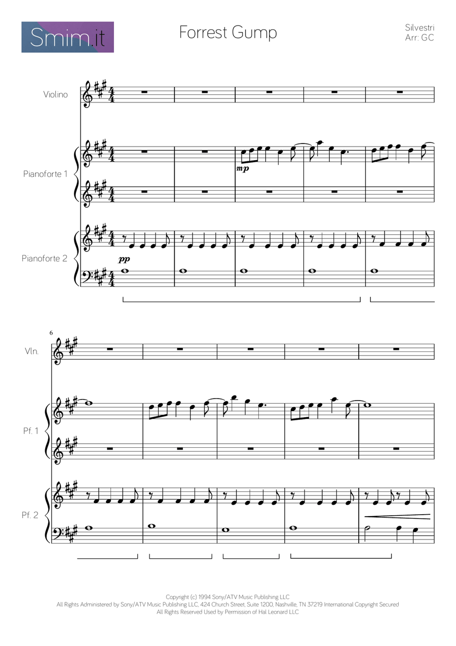 Forrest Gump - Main Title (Feather Theme) from the Paramount Motion Picture FORREST GUMP String Duet scores gallery preview page 1