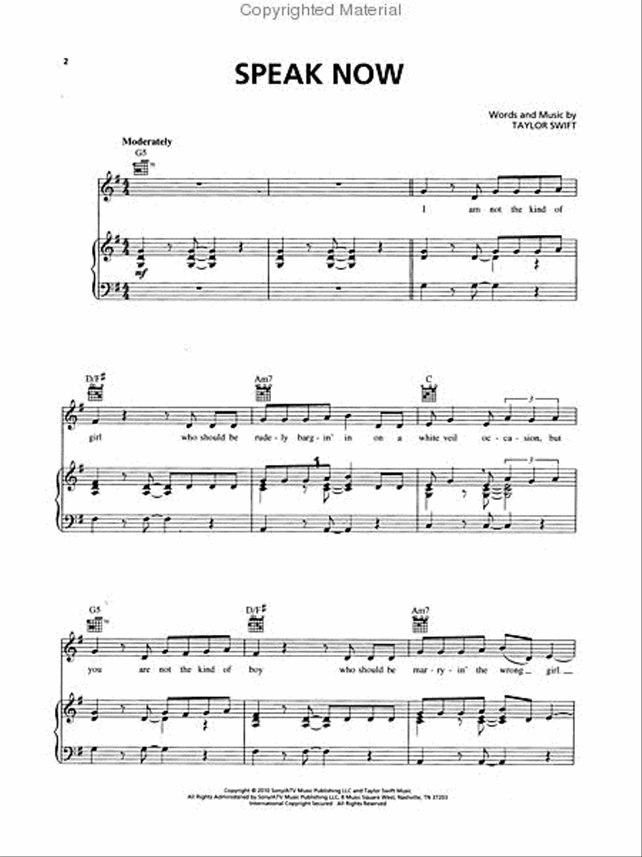Speak Now Speak Now Piano, Vocal, Guitar scores gallery preview page 2