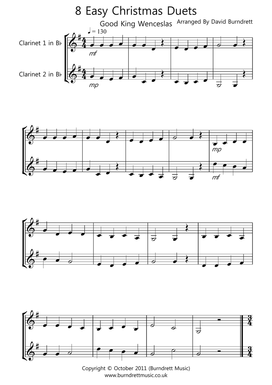 8 Easy Christmas Duets for Clarinet Clarinet Solo scores gallery preview page 1