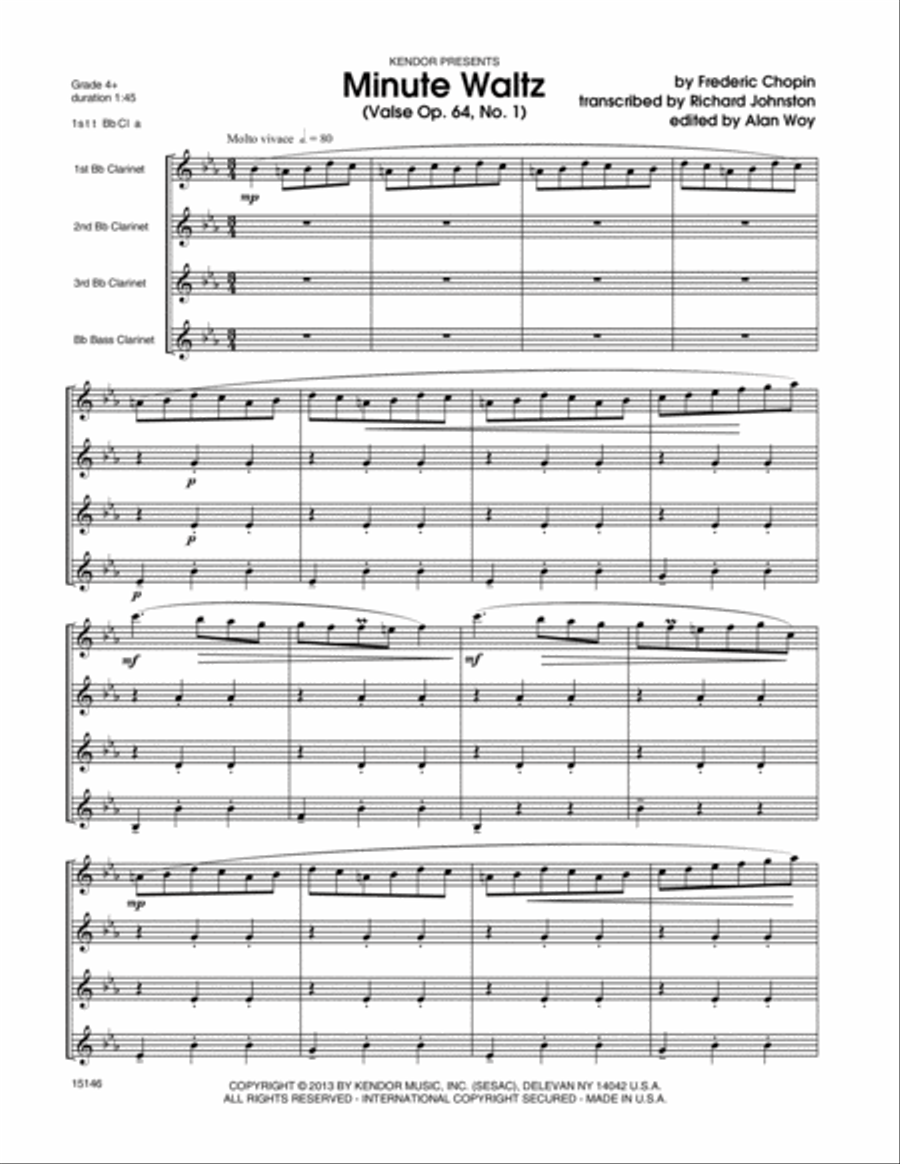 Minute Waltz (Valse Op. 64, No. 1) Clarinet Quartet scores gallery preview page 2