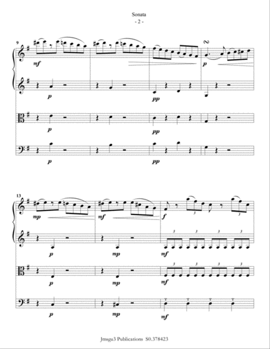 Beethoven: Sonata Op. 49 No. 2 for String Quartet String Quartet scores gallery preview page 3