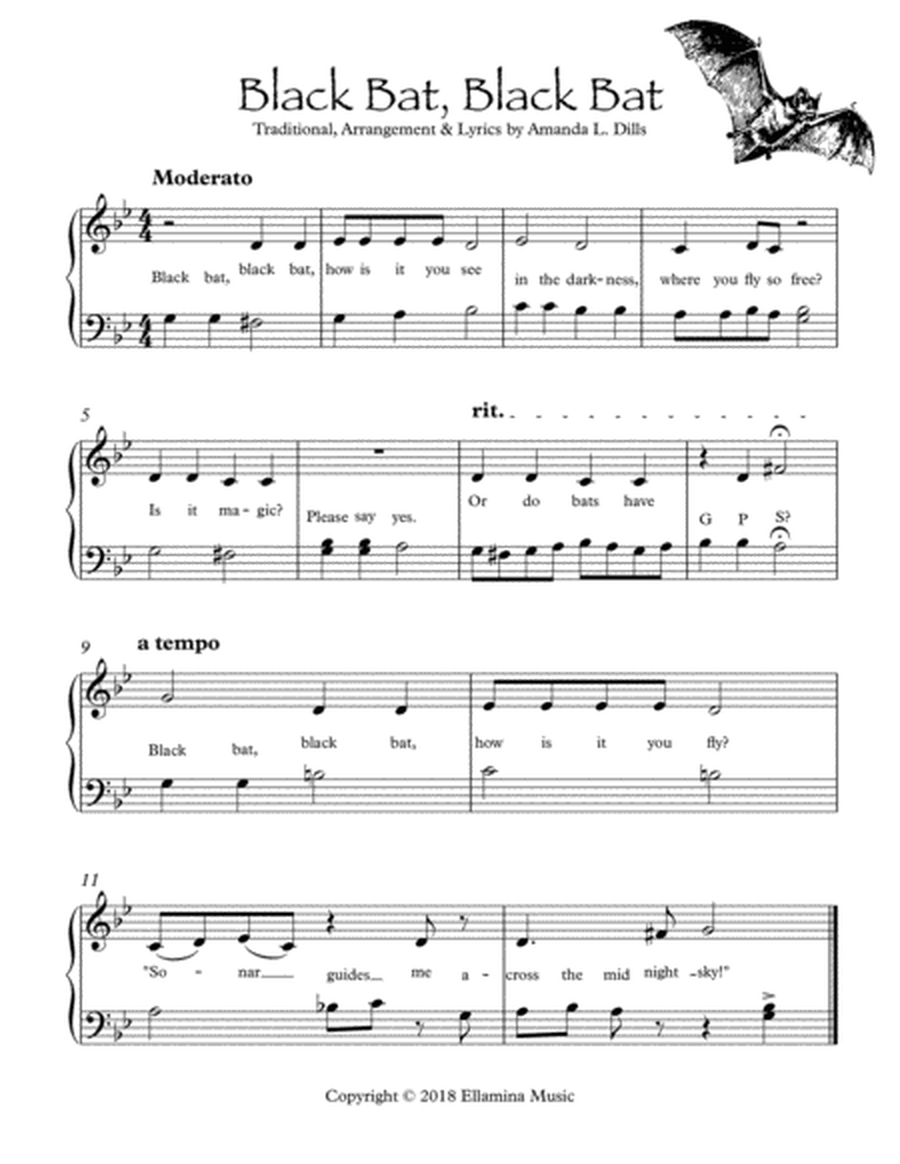 Black Bat, Black Bat (Halloween arrangement of Baa Baa Black Sheep for Easy Piano) image number null