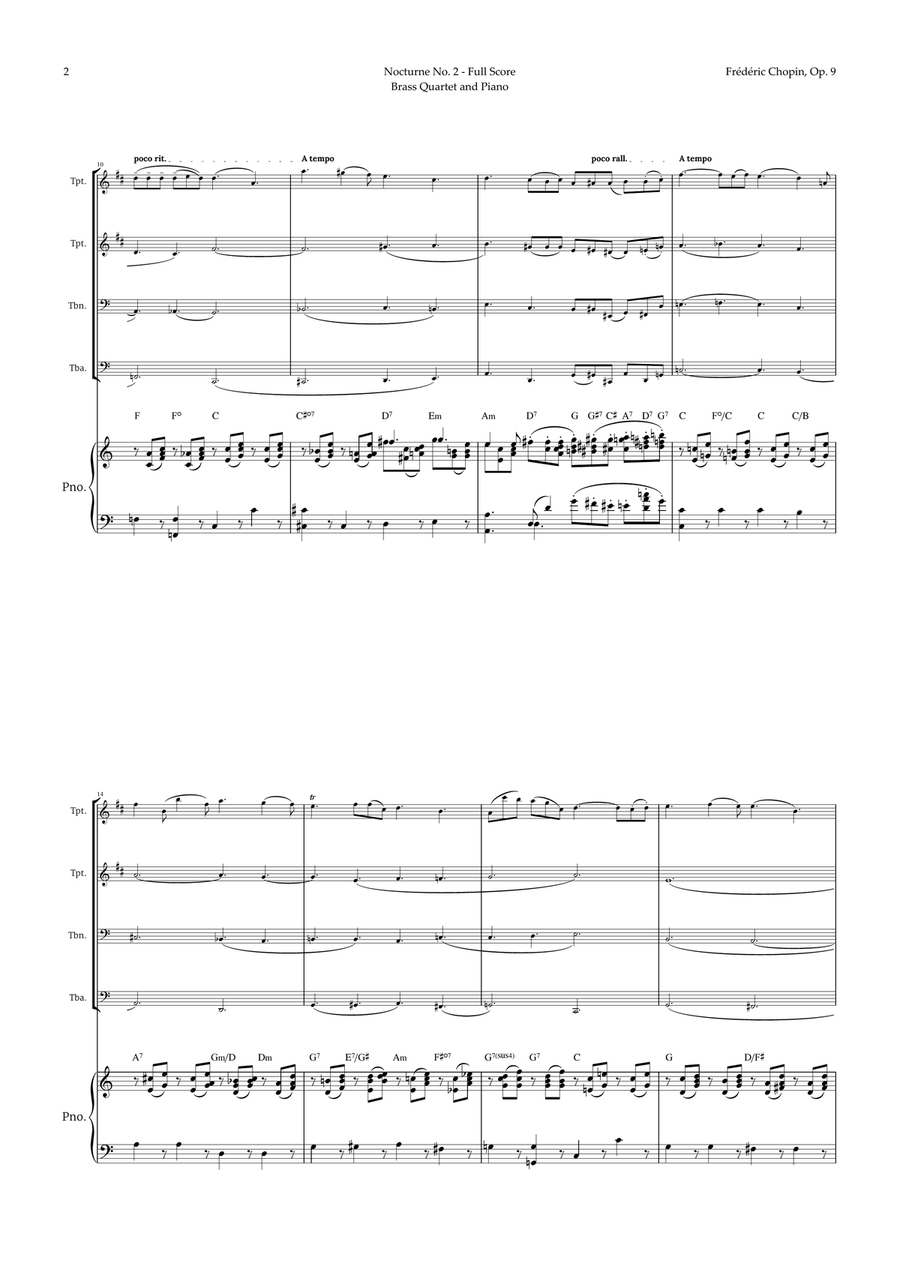 Nocturne by Chopin for Brass Quartet and Piano Brass Quartet scores gallery preview page 2