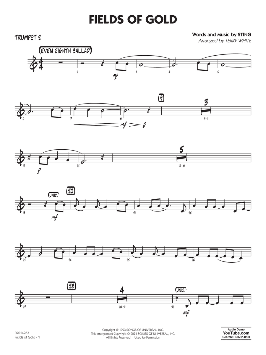 Fields Of Gold (arr. Terry White) - Trumpet 2 Jazz Ensemble scores gallery preview page 1