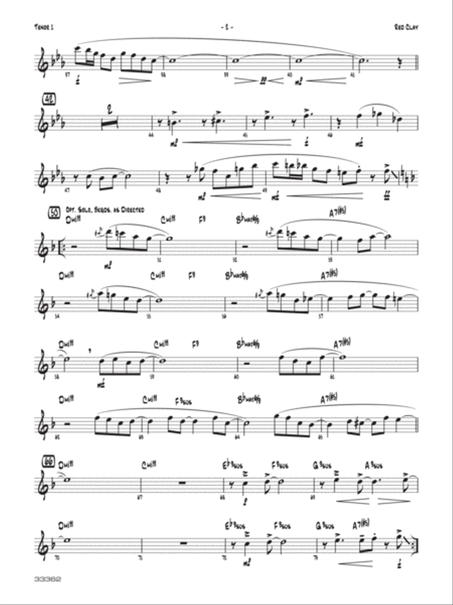Red Clay: B-flat Tenor Saxophone Jazz Ensemble scores gallery preview page 2