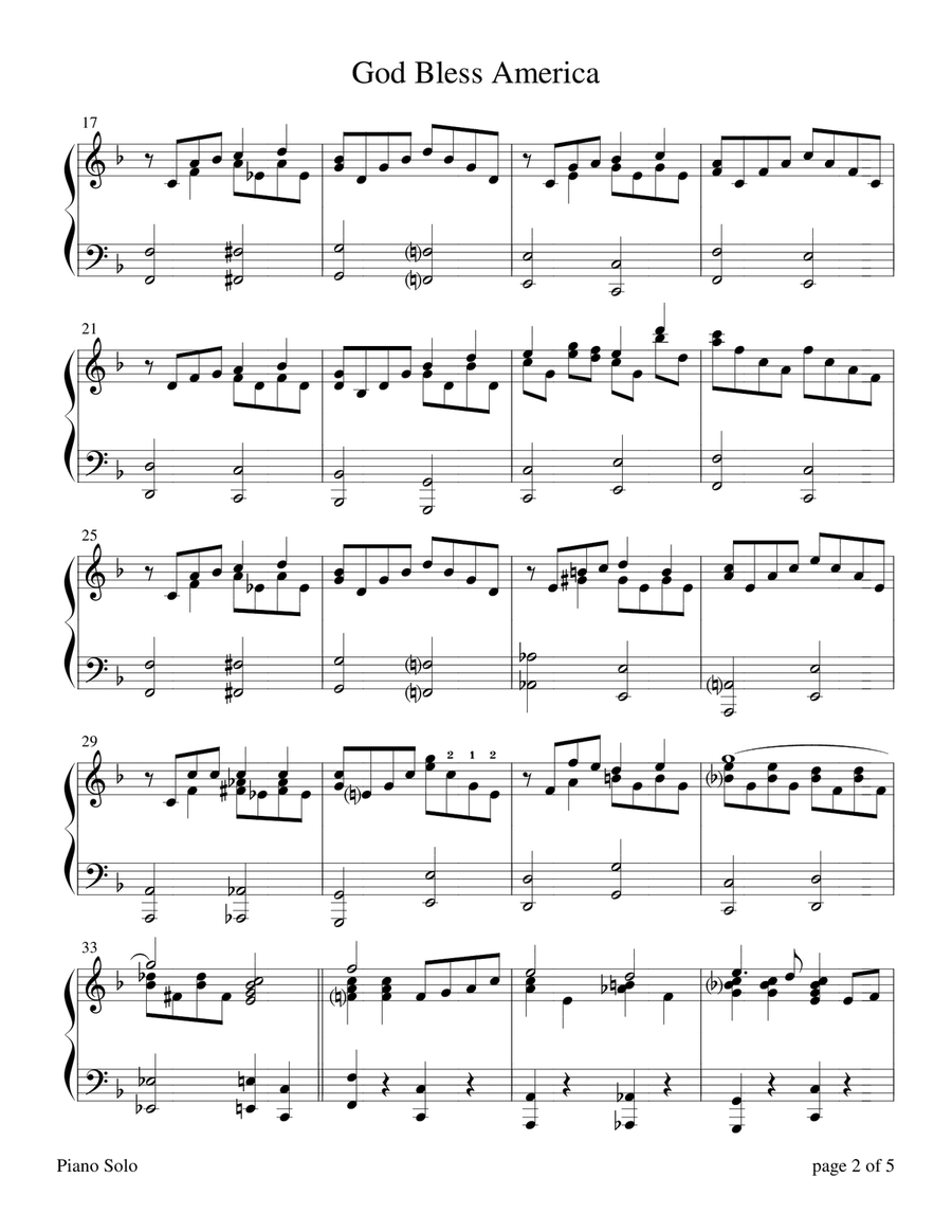 God Bless America God Bless America Piano Solo scores gallery preview page 2