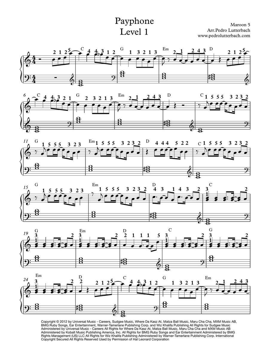 Payphone Easy Piano scores gallery preview page 1