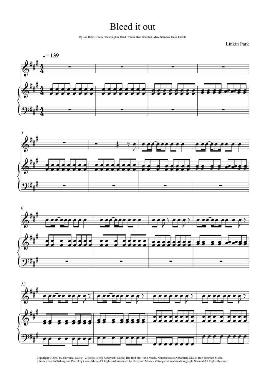 Bleed It Out Voice scores gallery preview page 1