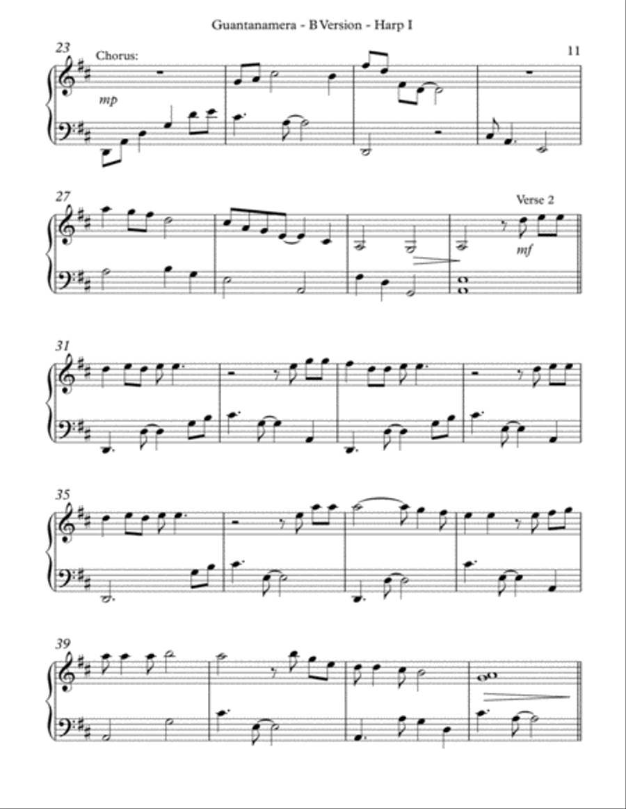 Guantanamera Celtic Harp scores gallery preview page 3