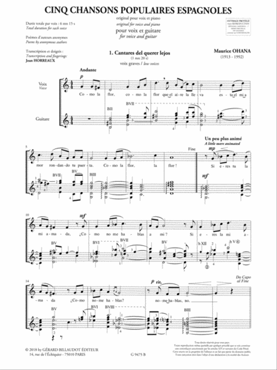 Cinq Chansons Populaires Espagnoles Guitar scores gallery preview page 2