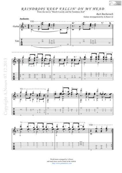 Raindrops Keep Fallin' on My Head (Sheet music for guitar) image number null