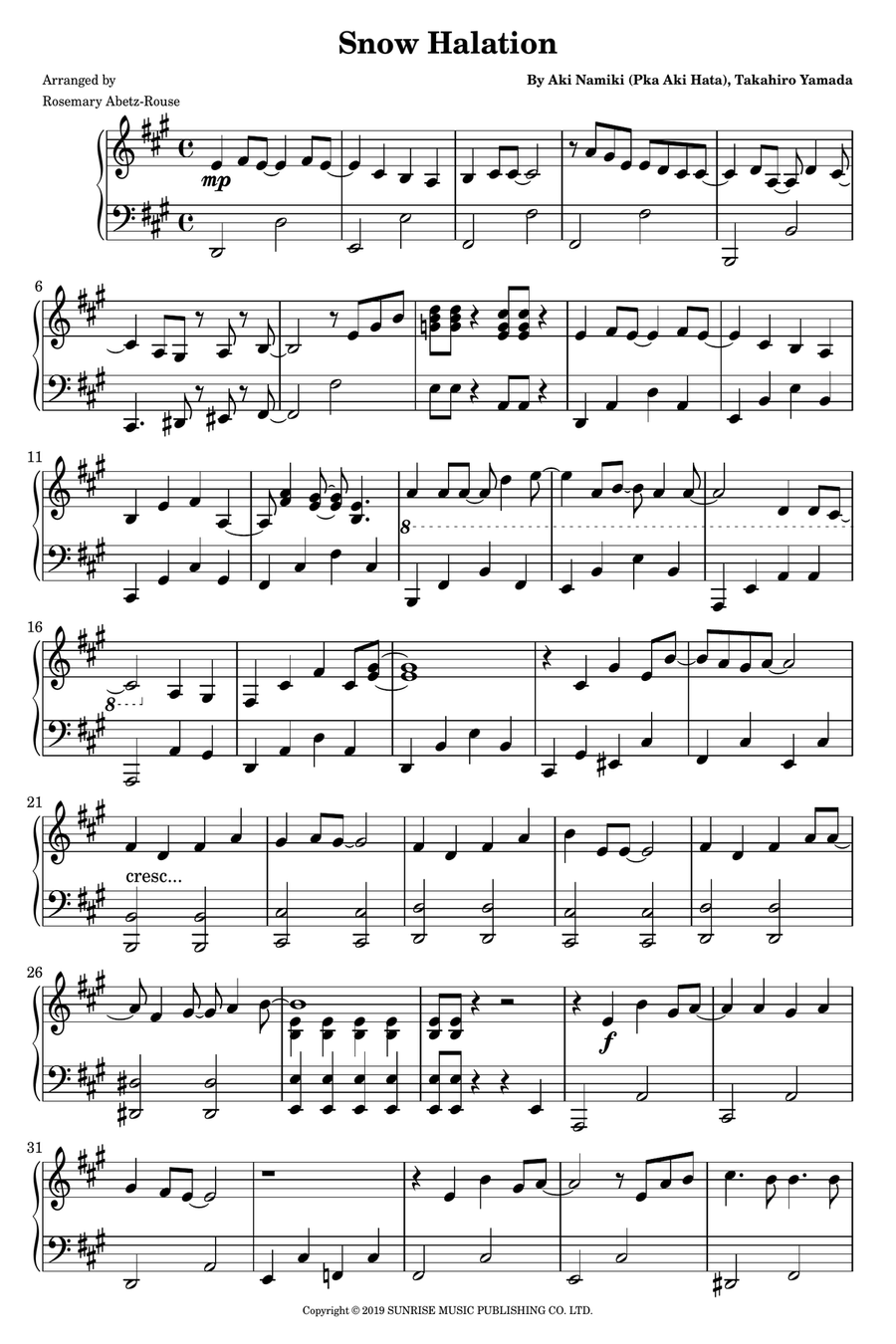 Snow Halation Easy Piano scores gallery preview page 1