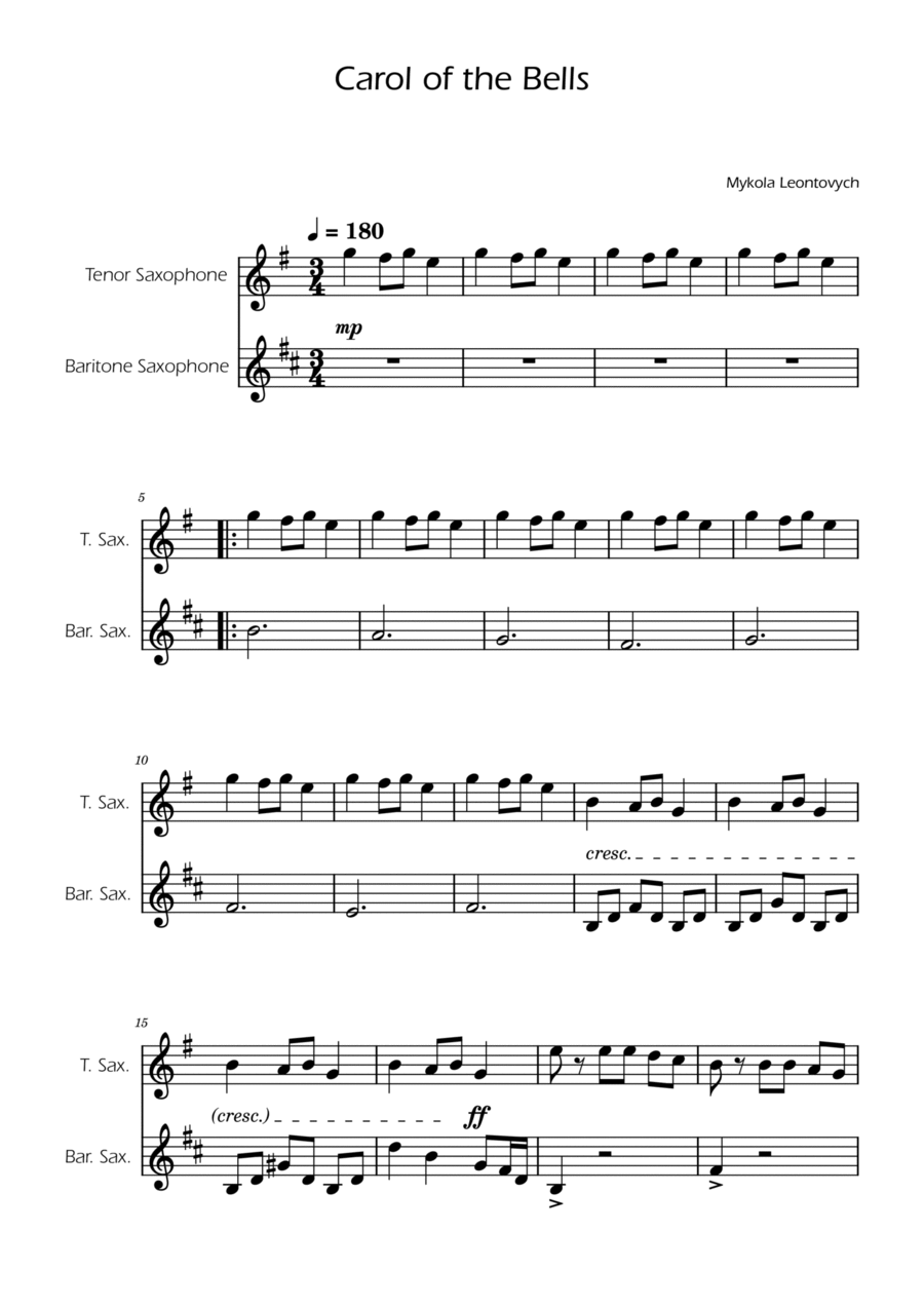 Carol of the Bells - Sax Duet Woodwind Duet scores gallery preview page 1