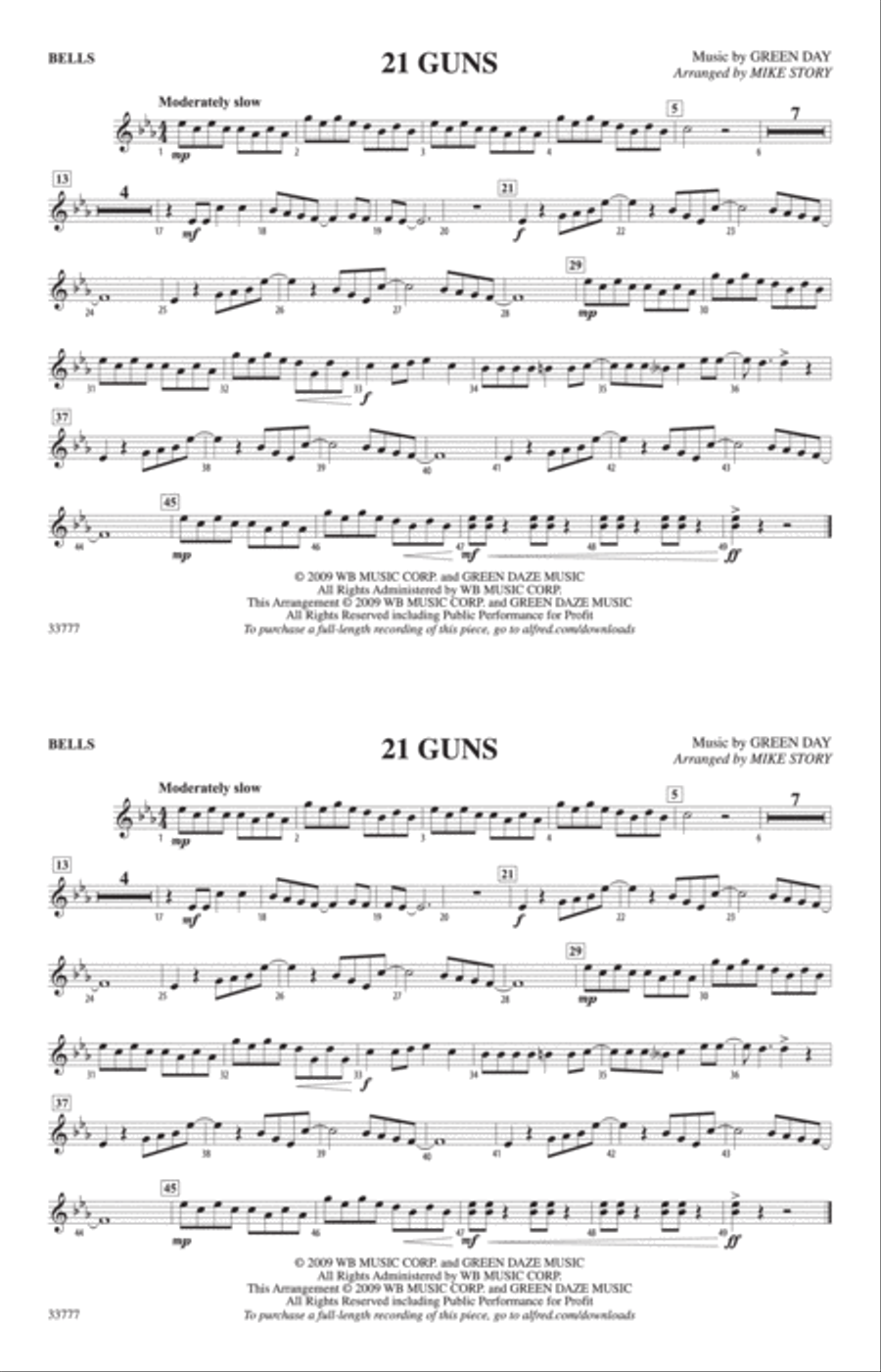 21 Guns: Bells Marching Band scores gallery preview page 1