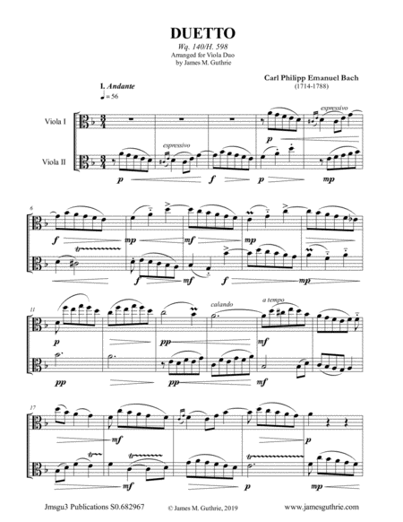 CPE Bach: Duetto Wq. 140 for Viola Duo image number null