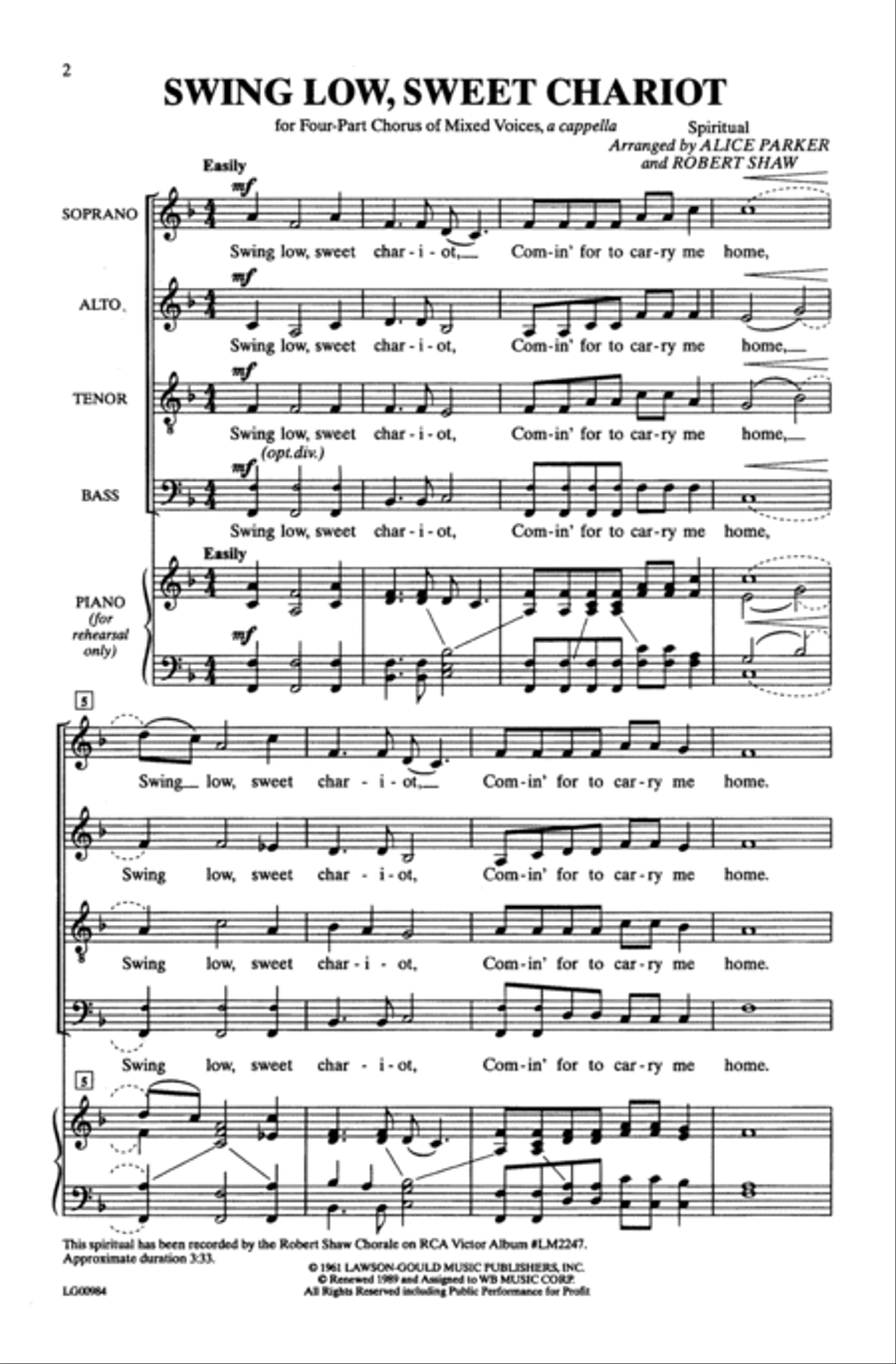 Swing Low, Sweet Chariot 4-Part scores gallery preview page 9
