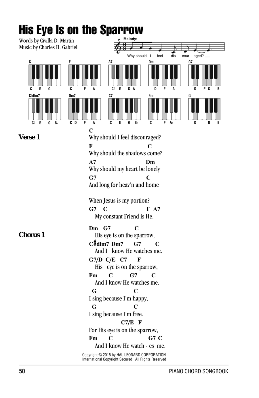 His Eye Is On The Sparrow Piano scores gallery preview page 1