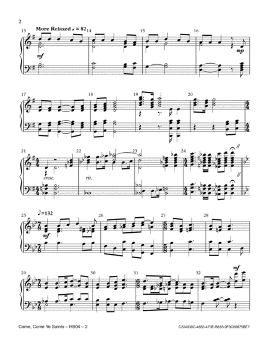 Come, Come Ye Saints Come, Come Ye Saints Handbell Choir scores gallery preview page 2
