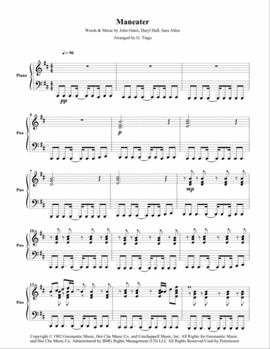 Maneater Piano Solo scores gallery preview page 1