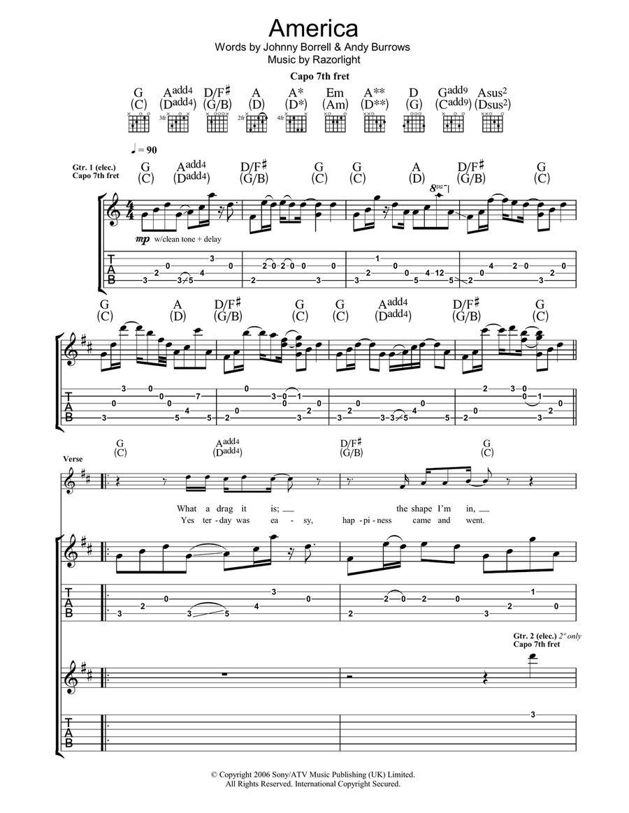 America Guitar Tablature scores gallery preview page 1