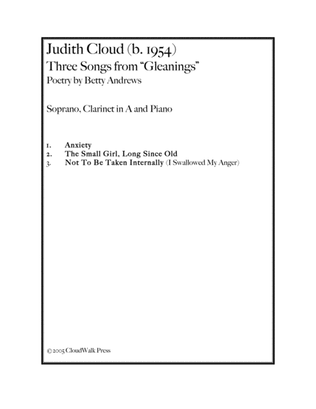 Book cover for Three Songs from "Gleanings" for soprano and clarinet in A